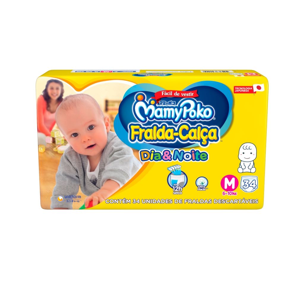 Fralda Calça MamyPoko Dia&Noite Tamanho M 34 Tiras  (7898656390209)