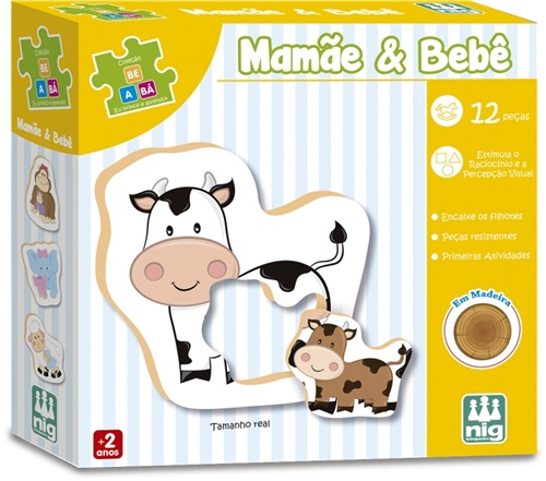 Mamãe e Bebê 12 Peças Madeira - Coleção Be a Bá - Nig Brinquedos