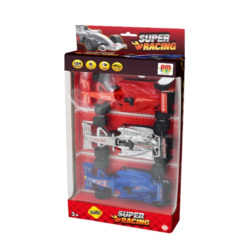 Carro Fricção Pull Back Super Racing Kit com 3 - DM Toys