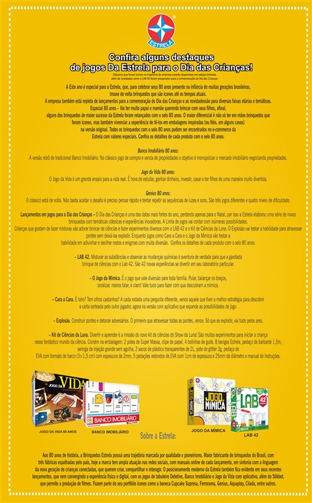 INFORME: Confira alguns destaques de jogos da Estrela para o Dia das Crianças