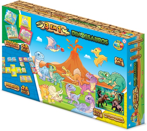 3 Jogos em 1 - Dinossauros - GGB Brinquedos