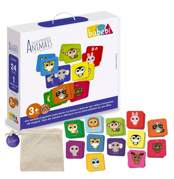Jogo da Memória Animais - Babebi - Joguinhos de Bolsa - Pingu Brinquedos