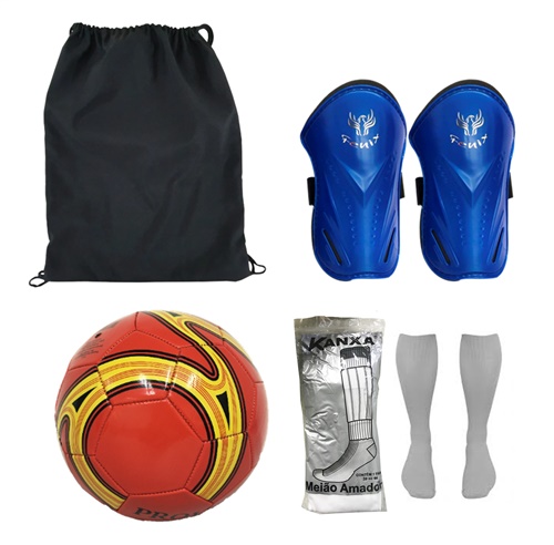 Kit Bag Preta + Bola Futebol + Meião + Caneleira