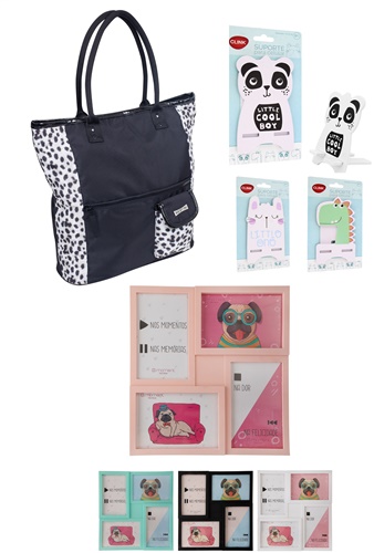 Kit Bolsa Shopping Pet + Porta Retrato 4 fotos + Suporte de Celular Animais