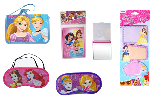 Kit Princesas Disney: Bolsinha, Máscara de Dormir, Mini Espelho e Post-Its
