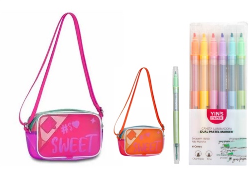 Kit Bolsinha Sweet + Canetas Ponta Dupla