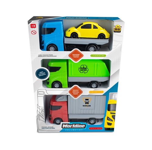 Kit Caminhões Work Line Collection com 3 Veículos - BS Toys