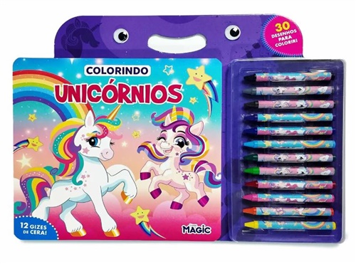 Kit Com Giz de Cera Colorindo Unicórnio - Magic Kids