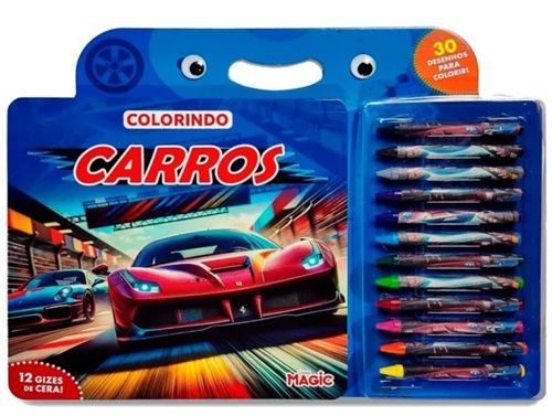 Kit Com Giz de Cera Colorindo Carro - Magic Kids