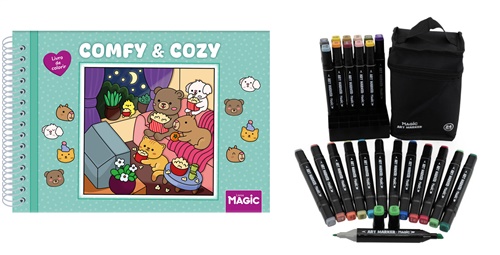 Kit Comfy And Cozy Green + Art Marker 24 Canetas Ponta Dupla com Bolsa Organizadora