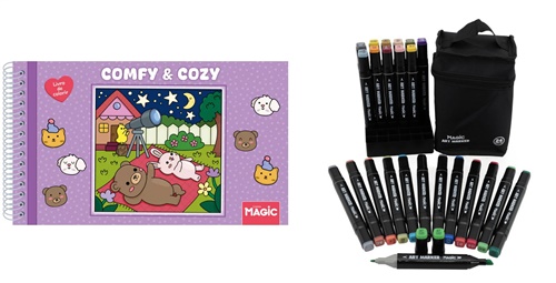 Kit Comfy And Cozy Purple + Art Marker 24 Canetas Ponta Dupla com Bolsa Organizadora
