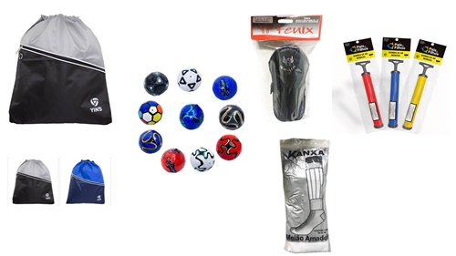 Kit Eco Bag + Bola de Futebol + Caneleira + Meião + Bomba de Ar