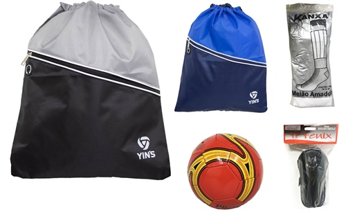 Kit Eco Bag + Bola Futebol + Meião + Caneleira