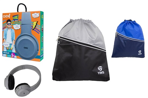 Kit Eco Bag com Zíper + Headset Bluetooh Teen Pop Cinza