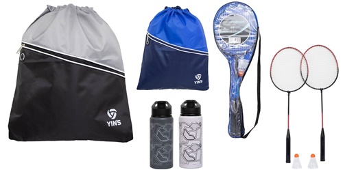 Kit Eco Bag com Zíper + Raquete de Badminton + Squeeze Alumínio Geométrico