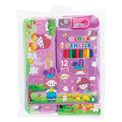 Kit Escolar Colorir com Estojo Metálico - Polibrinq