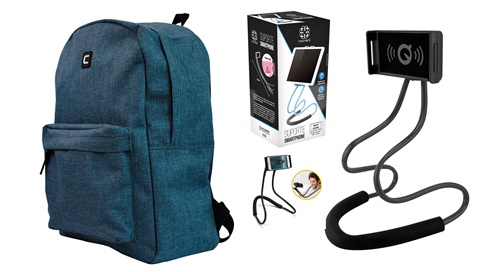 Kit Mochila Jeans + Suporte Smartphone Articulado