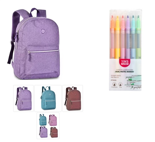 Kit Mini Mochila + Caneta de 6 Pontas Dupla Pastel