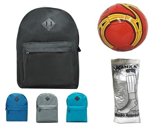 Kit Mochila Casual Sortida + Bola de Futebol + Meião