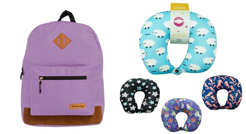 Kit Mochila Casual em Poliester Lilás + Almofada de Pescoço