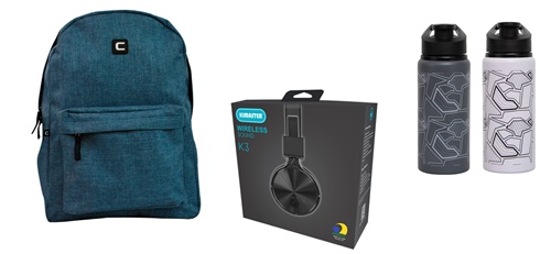 Kit Mochila Jeans + Headphone Bluetooth Monster + Squeeze Geométrico