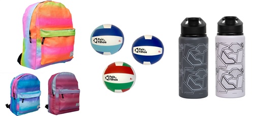 Kit Mochila Tie Dye + Bola de Vôlei + Squeeze Geométrico