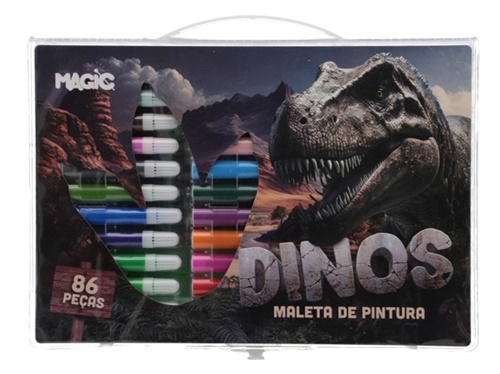 Maleta Kit Escolar Dinossauro 86 Peças - Magic Kids
