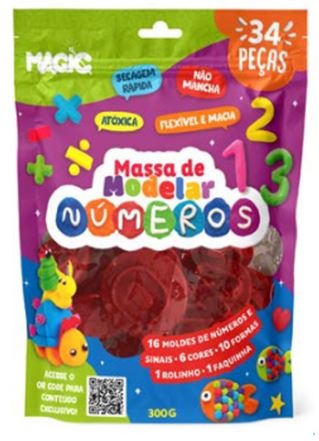 Massa Modelar 34 Peças - Números, Sinais e Formas 300 Gramas - Magic Kids