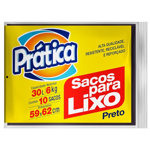 SACO LIXO PRÁTICA ALMOFADA  PRETO 30L | FARDO  C/ 20X10